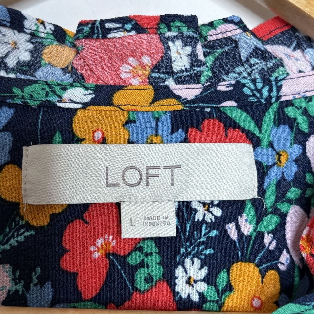 Loft Floral Blouse Top Womens L Cottagecore Preppy Career Work Office Colorful - Picture 5 of 7